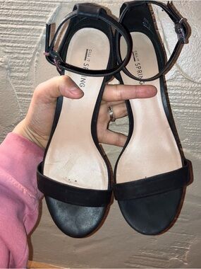 Call It Spring Black Ankle Strap Block Heel Sandals
